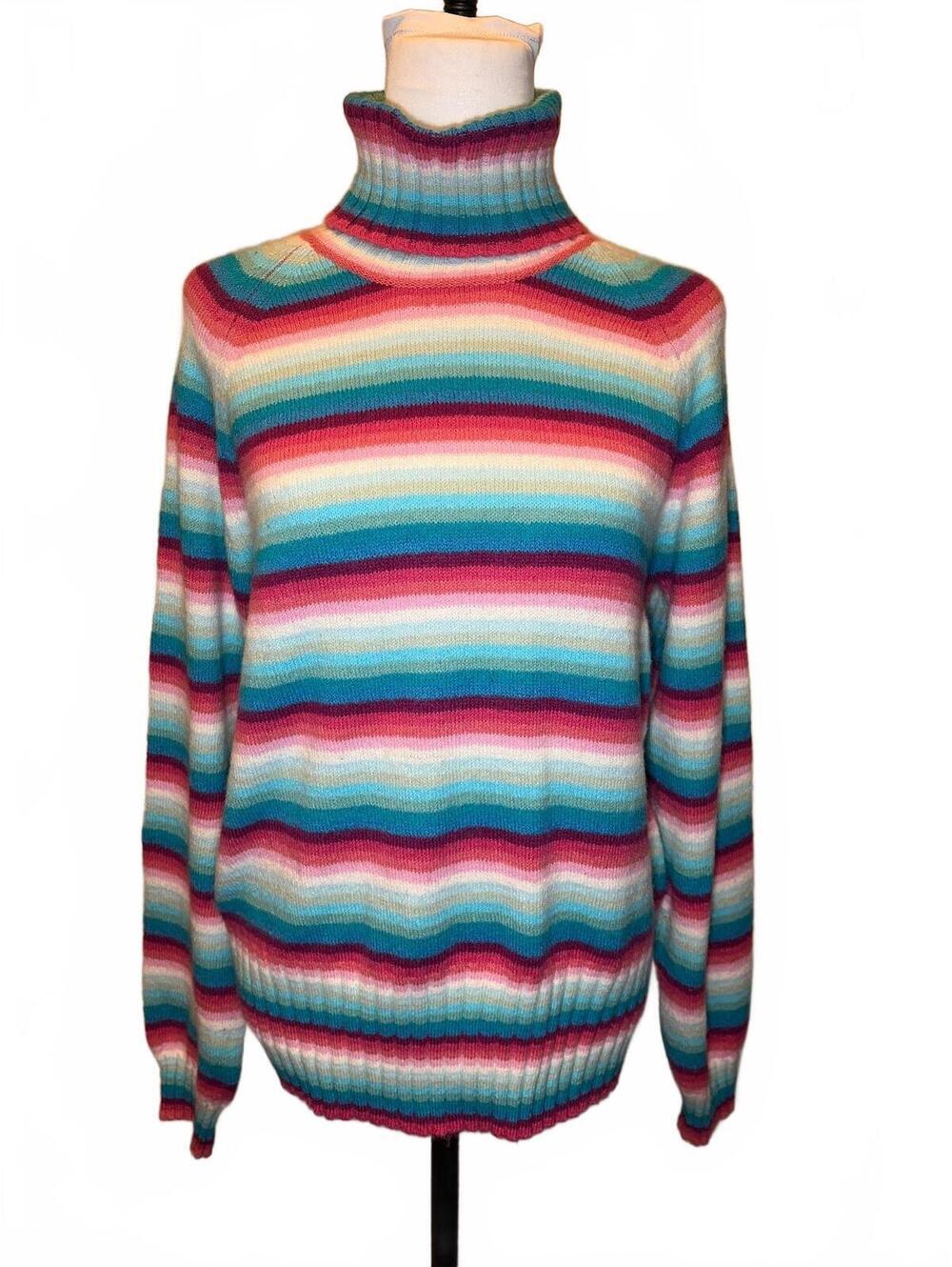 Vintage GAP XL Rainbow Happy Stripe Era Turtleneck Y2K Pop Kidcore Dopamine